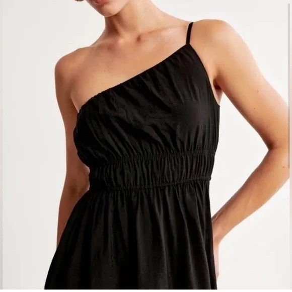 Abercrombie Black One Shoulder Midi Dress Sz L - Picture 2 of 9